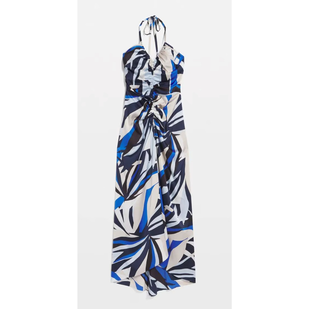NEW WHITE HOUSE BLACK MARKET WHBM BAY PALMS ECRU SATIN HALTER CINCH MIDI DRESS 8 - Picture 6 of 11